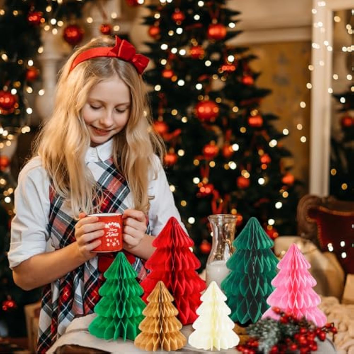 6-Piece 3D Christmas Honeycomb Paper Tree Table Centerpieces for Holiday Decor