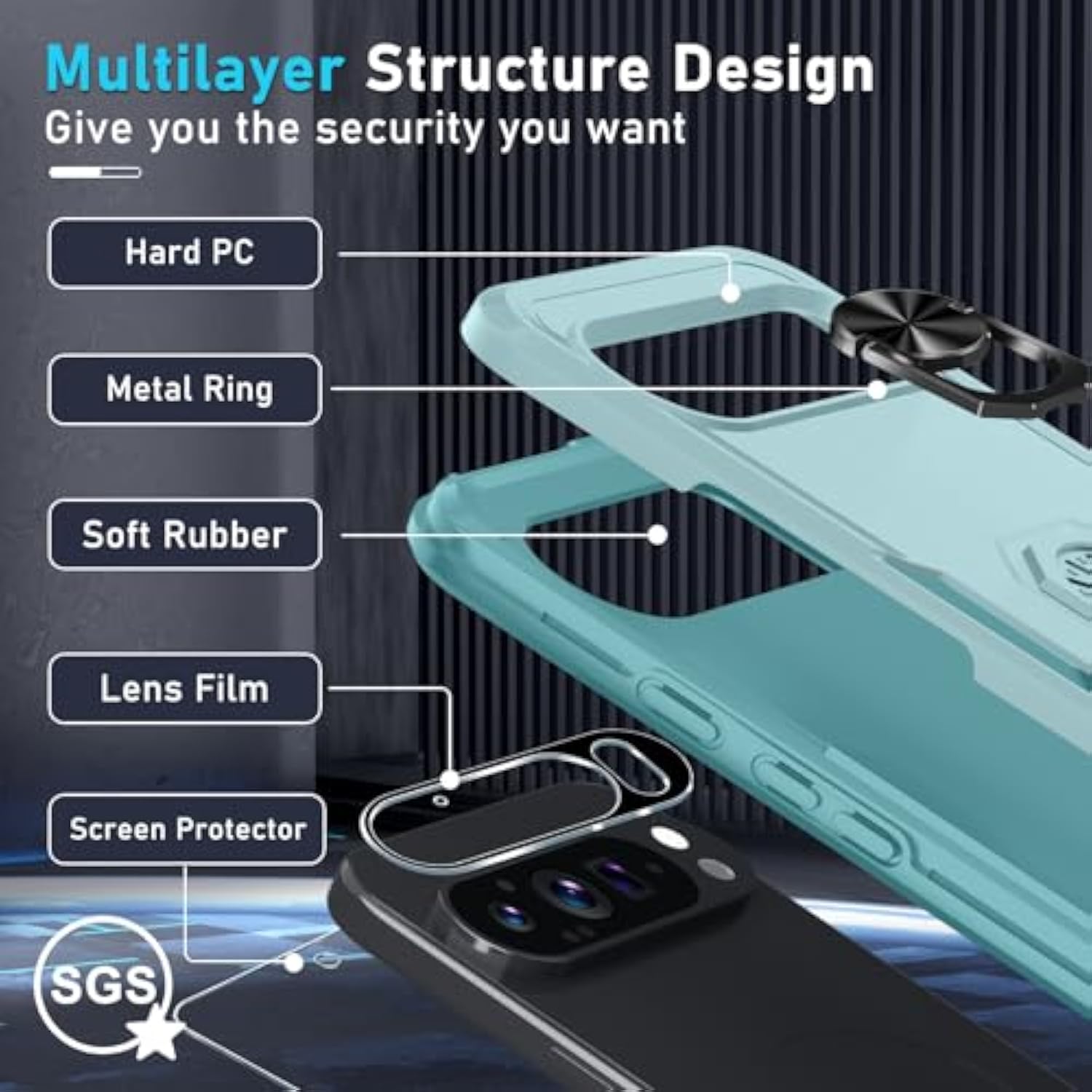 For Google Pixel 9/9 Pro Case With Screen Protector+Camera Lens Protector,Heavy Duty Shockproof Full Body Phone Cover Built In Metal Ring Holder Kickstand,2024 Mint Green