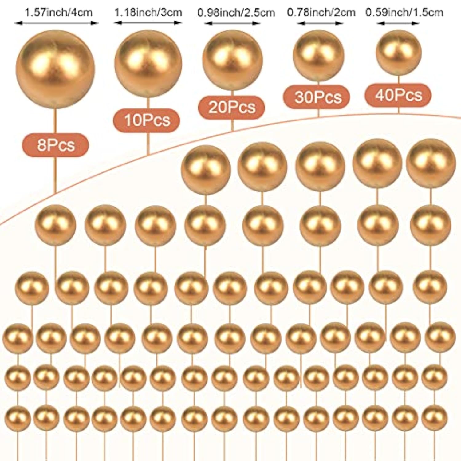 108PCS Foam Ball Cake Toppers & Cupcake Inserts in Gold for Wedding  Birthday Decor