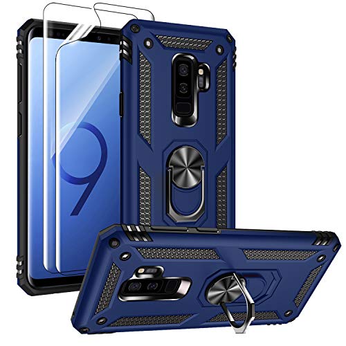 For  Galaxy S9 Plus Case (NOT Fit the Standard S9) with HD Screen Protectors, Military-Grade Metal Ring Holder Kickstand 15ft Drop Tested