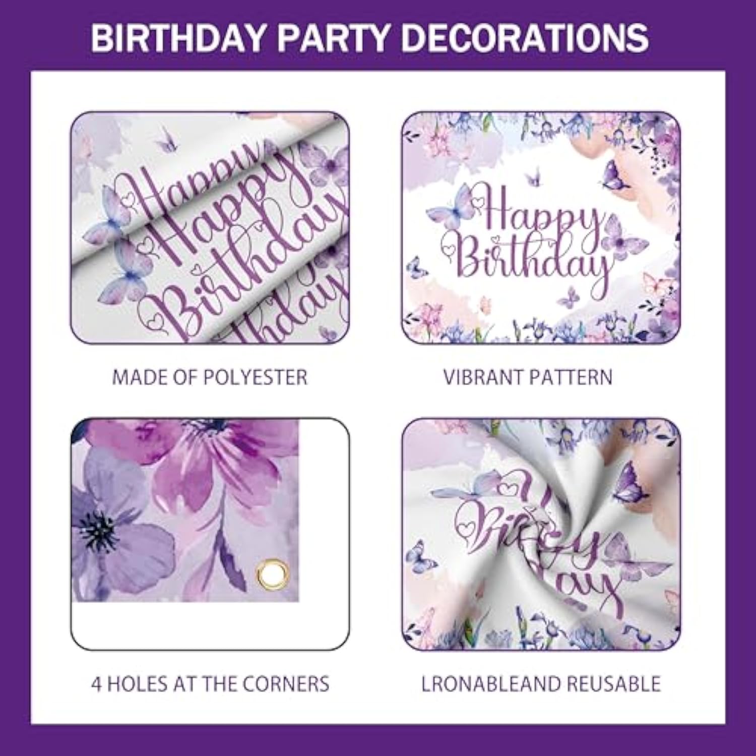 Purple Butterfly Birthday Decorations Balloon Arch Kit - Glitter Butterfly Party Supplies With Garland, Backdrop, Centerpieces For Women Girls Birthday Party Decor