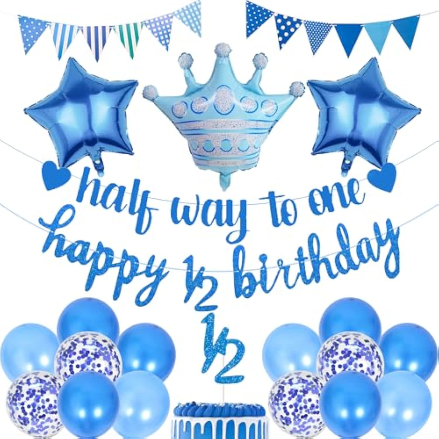 "Halfway to One" Banner – 20 Pcs Blue 6-Month Birthday Set for Baby Boy Party