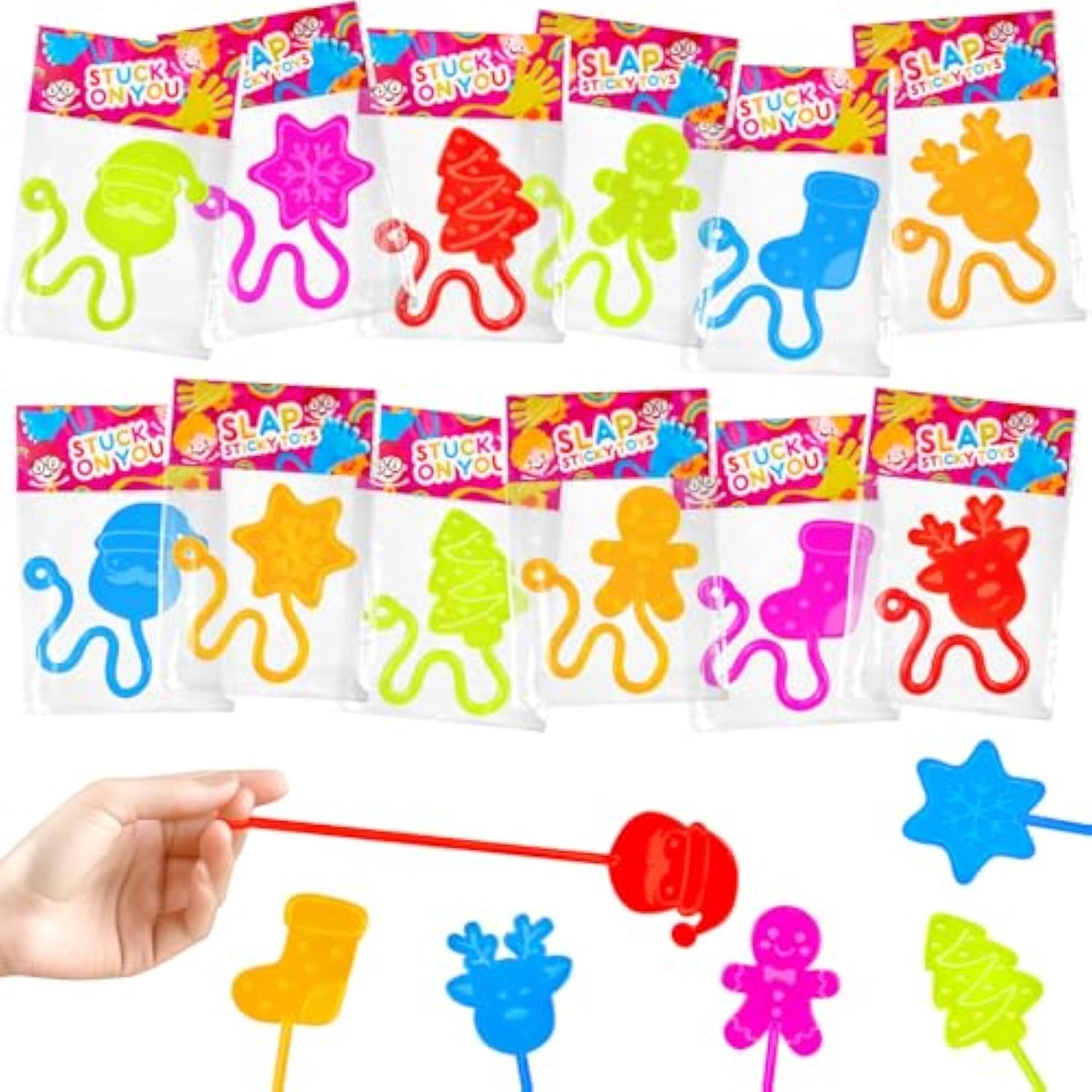 60-100pcs Christmas Party Favors Sticky Hand Toys Bulk Stocking Stuffers for Kids