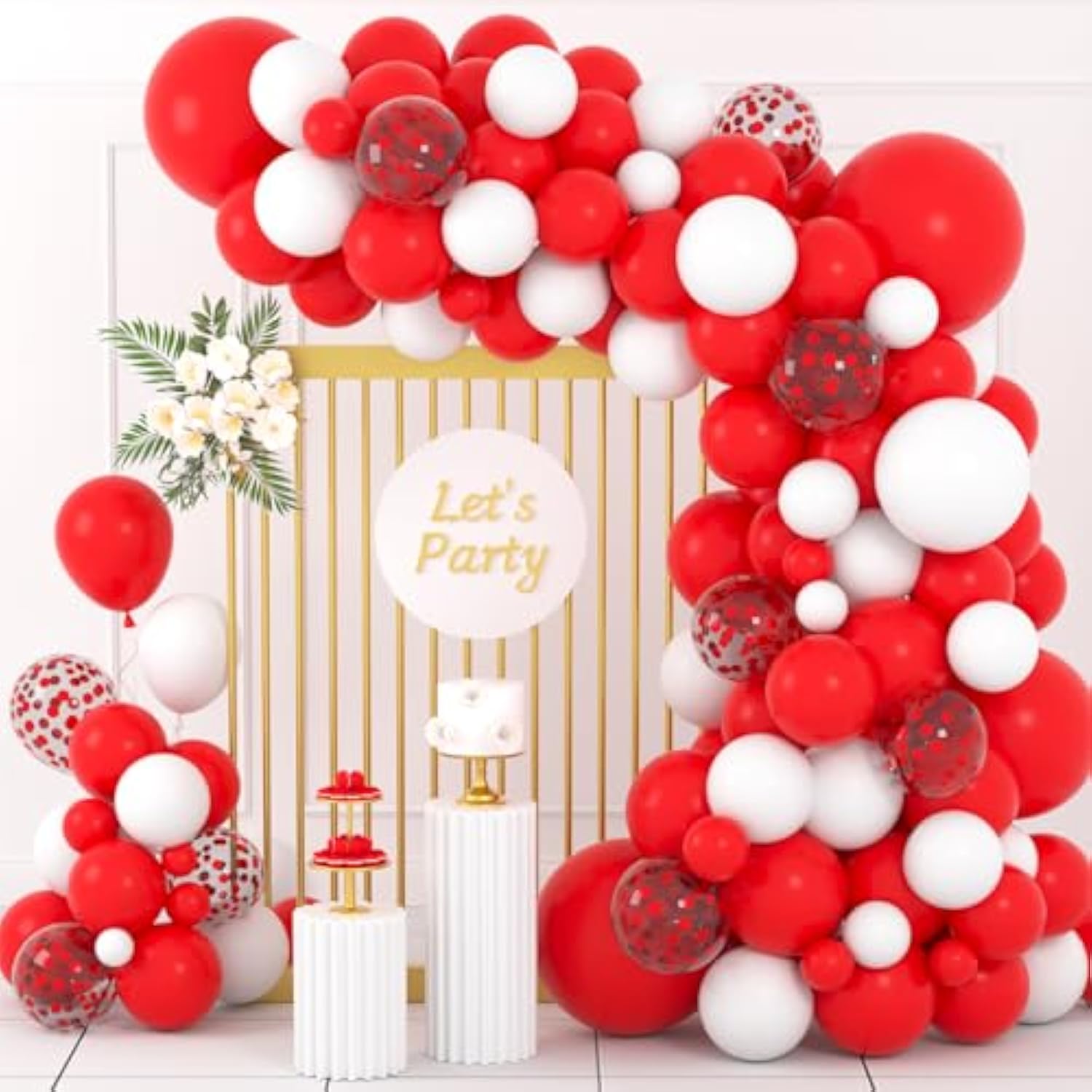 Red White Balloon Arch Garland Kit - Matte Red White Balloons Red Confetti Balloons For Wedding Birthday Graduation Christmas Valentines Mother'S Day Anniversary Party Decorations