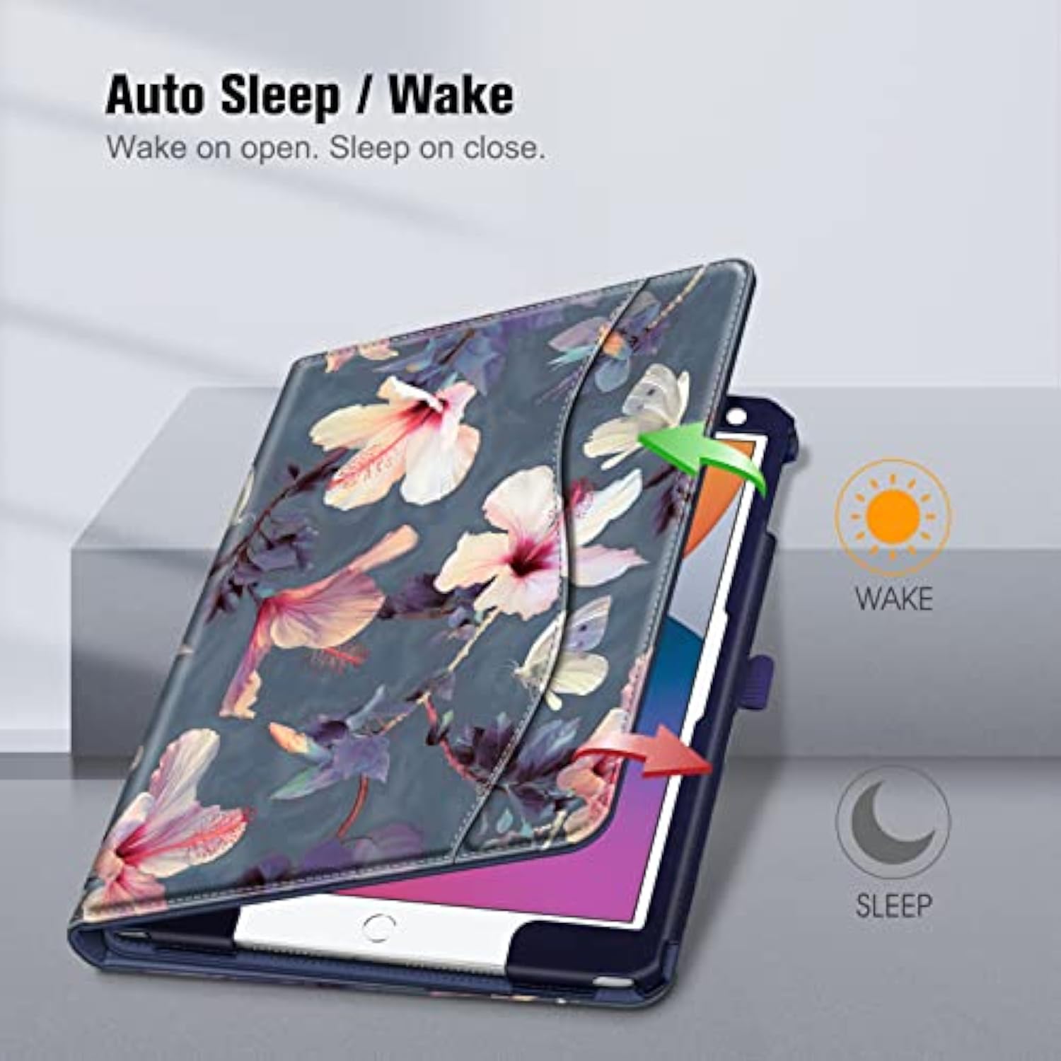 Fintie Case For 9Th / 8Th / 7Th Generation (2021/2020/2019) 10.2 Inch - [Corner Protection] Multi-Angle Viewing Stand Cover With Pocket & Pencil Holder, Auto Sleep Wake, Blooming Hibiscus