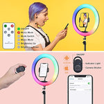 13" Selfie Ring Light With 76" Tripod Stand & 3 Phone Holder, Led Camera Ringlight With 48 Rgb Colors Modes & Musical Rhythm Mode And 12 Brightness Dimmable For Makeup/Photography/Videos/Vlog/Tiktok