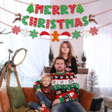 Pre-Strung Glitter Merry Christmas Banner For Christmas Decorations, With Santa Hat, Christmas Tree, Reindeer, Snowflakes, And Gingerbread Man, Christmas Party Supplies, Green