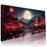 Japanese Mouse Pad, Large Japanese Desk Mat, Xl Anime Desk Mat, Non-Slip Rubber Base, Big Extended Desk Protector For Home Office, 31.5”X11.8” (Riverside Full Moon)