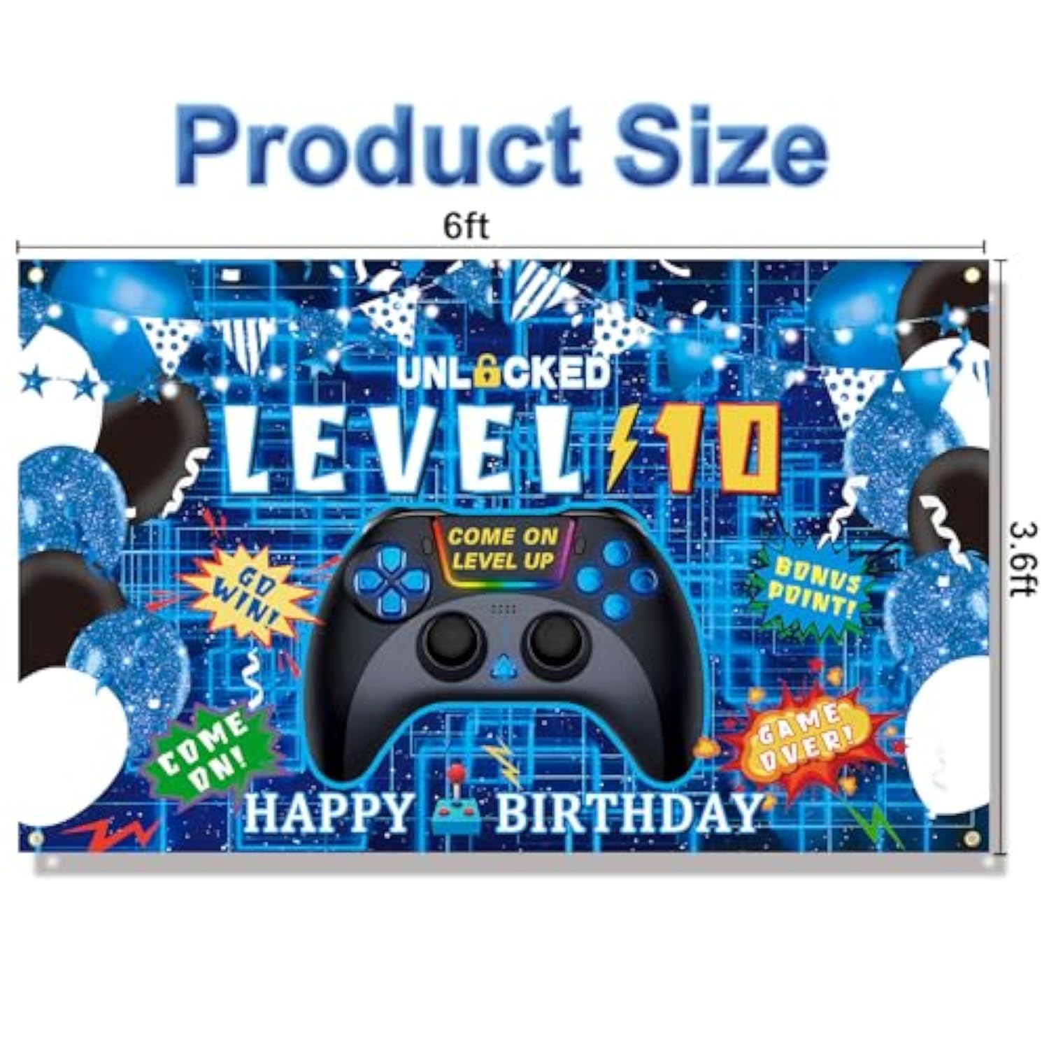 10Th Birthday Decorations For Boys Happy 10Th Birthday Banner, 10Th Video Game Birthday Decorations Cheers To 10 Years Party Supplies 6 X 3.6Ft