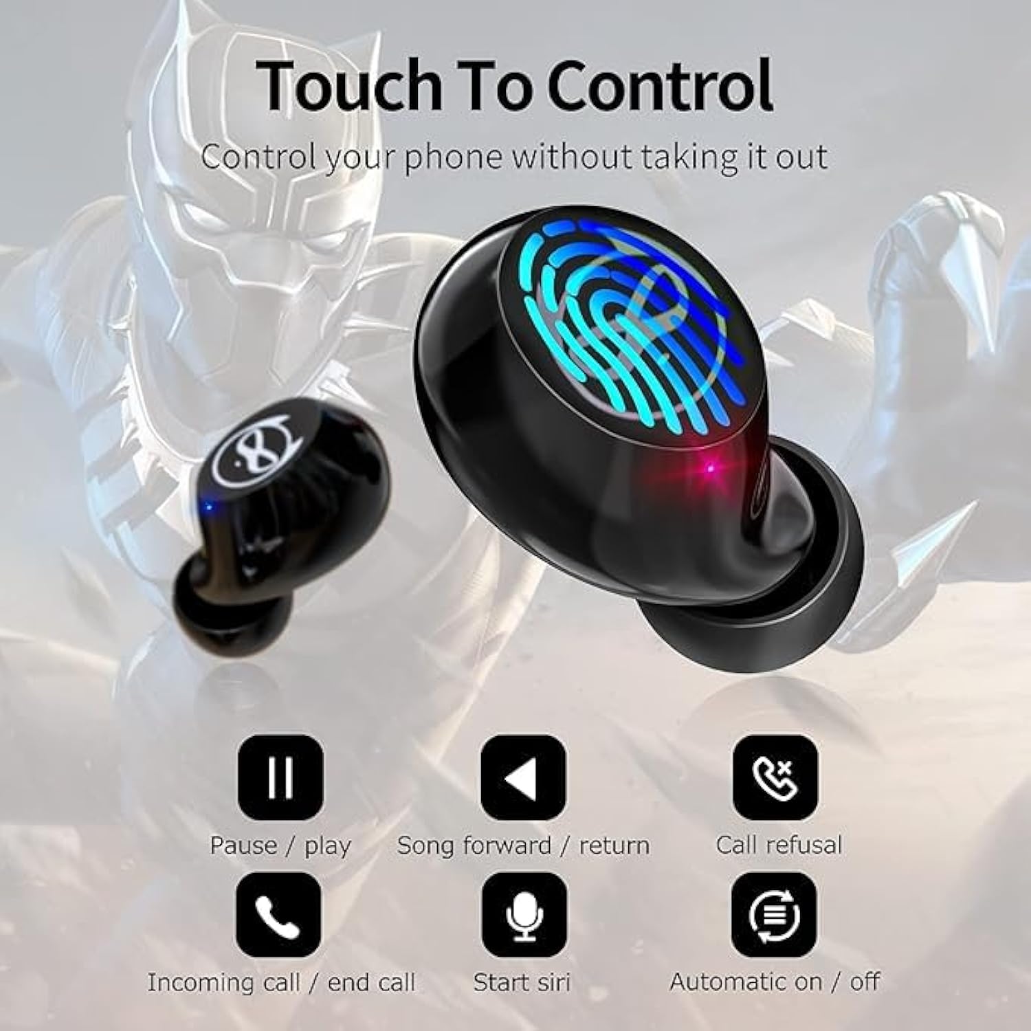 Kids Wireless Earbuds For Small Ears, Touch Control Headset Stereo Sound In-Ear Wireless Headphones, Bluetooth 5.0 Noise Reduction Earphones With Black Blue Cartoon Blinking Eyesje-08B_B87