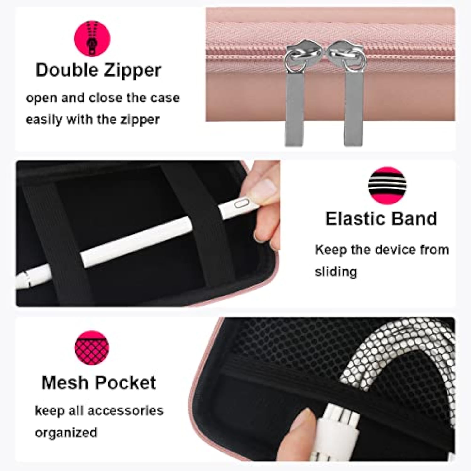 Carrying Case ?For Apple Magsafe Charger Battery Pack, Hard Travel Organize Bag For Mag Safe Magnetic Power Bank For Iphone 13/13 Pro, Extra Mesh Pocket Fits Power Adapter Cable, Rose Gold