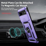 For Google Pixel 6A Case With Camera Lens Cover Hd Screen Protector, 10 Ft Military Grade Drop Protection, Magnetic Ring Holder Kickstand Protective Phone Case,Lavender