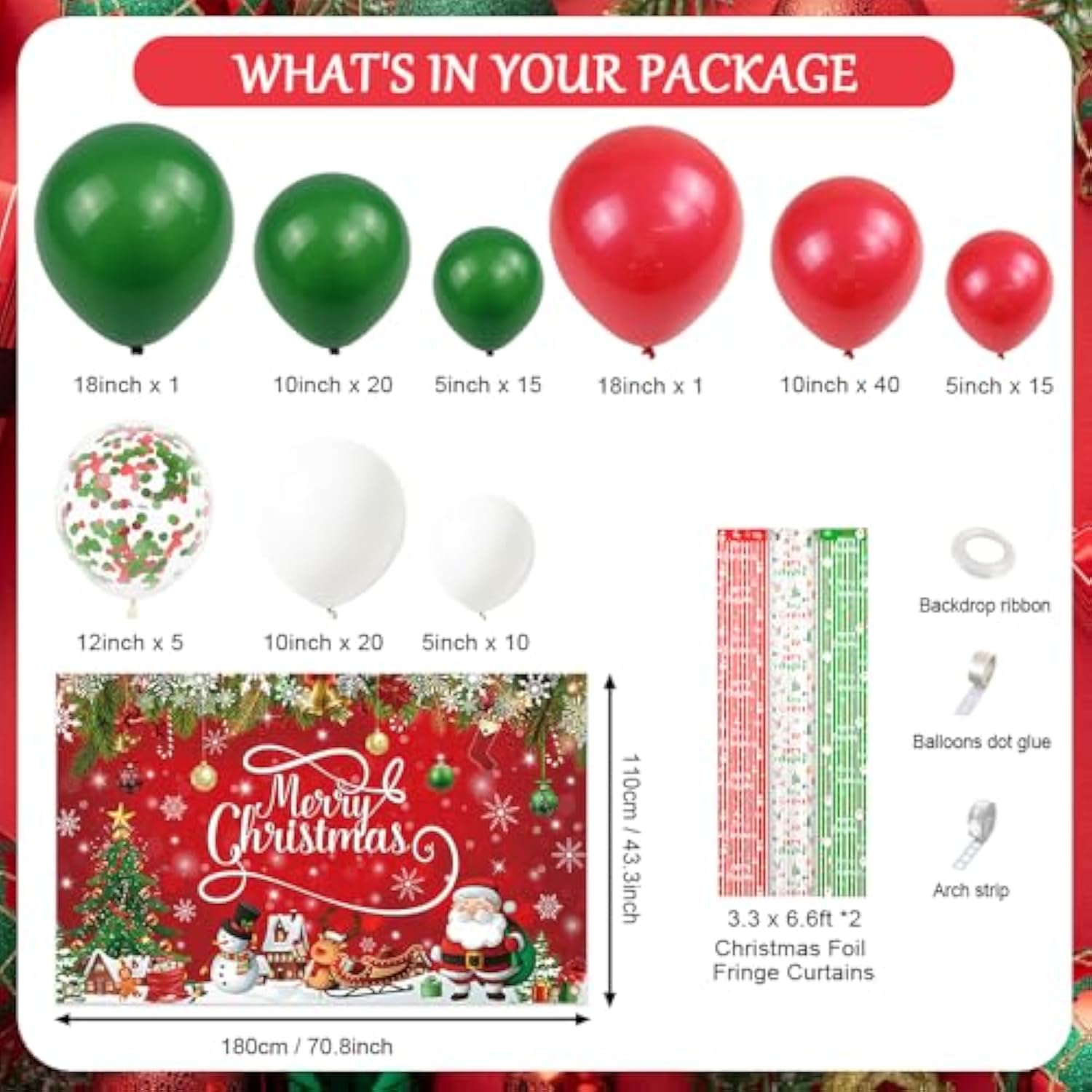 137Pcs Merry Christmas Party Decorations Christmas Balloon Garland Arch Kit Red Green Foil Fringe Curtain Xmas Balloons Decorations Xmas Birthday Backdrop Party Balloons Supplies