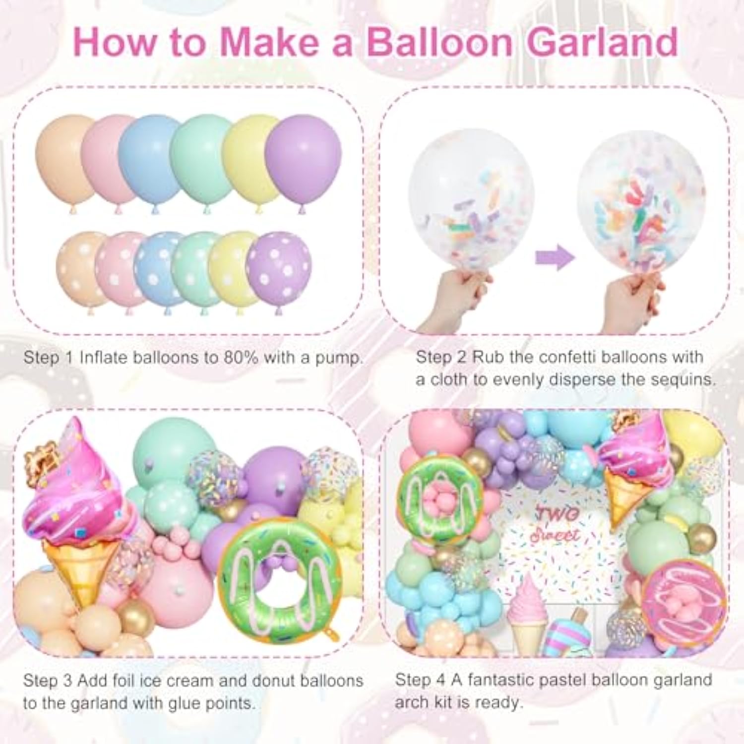 Pastel Donut Balloon Arch Garland Kit, 162Pcs Donut Two Sweet One Birthday Party Supplies Girl Pastel Sprinkle Confetti Candy Ice Cream Foil Balloons For First Birthday Party Baby Shower Decorations