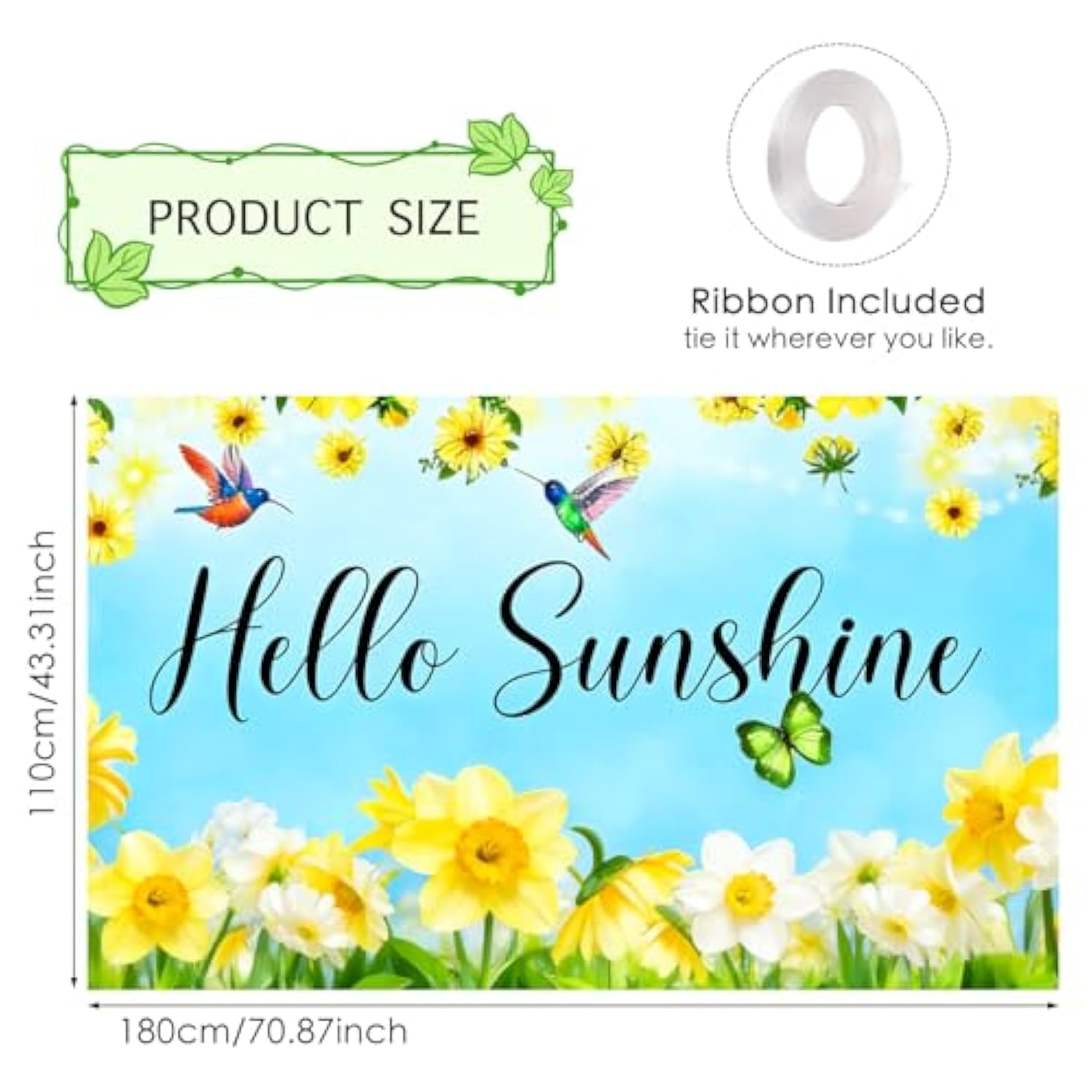 Hello Spring Banner - Hello Sunshine & Daffodil Theme - 71X43 Inches Polyester - Spring Banners For Outside - Banner For Lawn, Yard, Patio