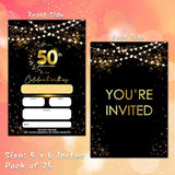 50Th Anniversary Invitations Cards, Black Gold Glitter Wedding Anniversary Invitations With Envelopes, Celebrate With Us Fill-In Invites Cards, Anniversary Party Supplies Decorations(Pack Of 25)