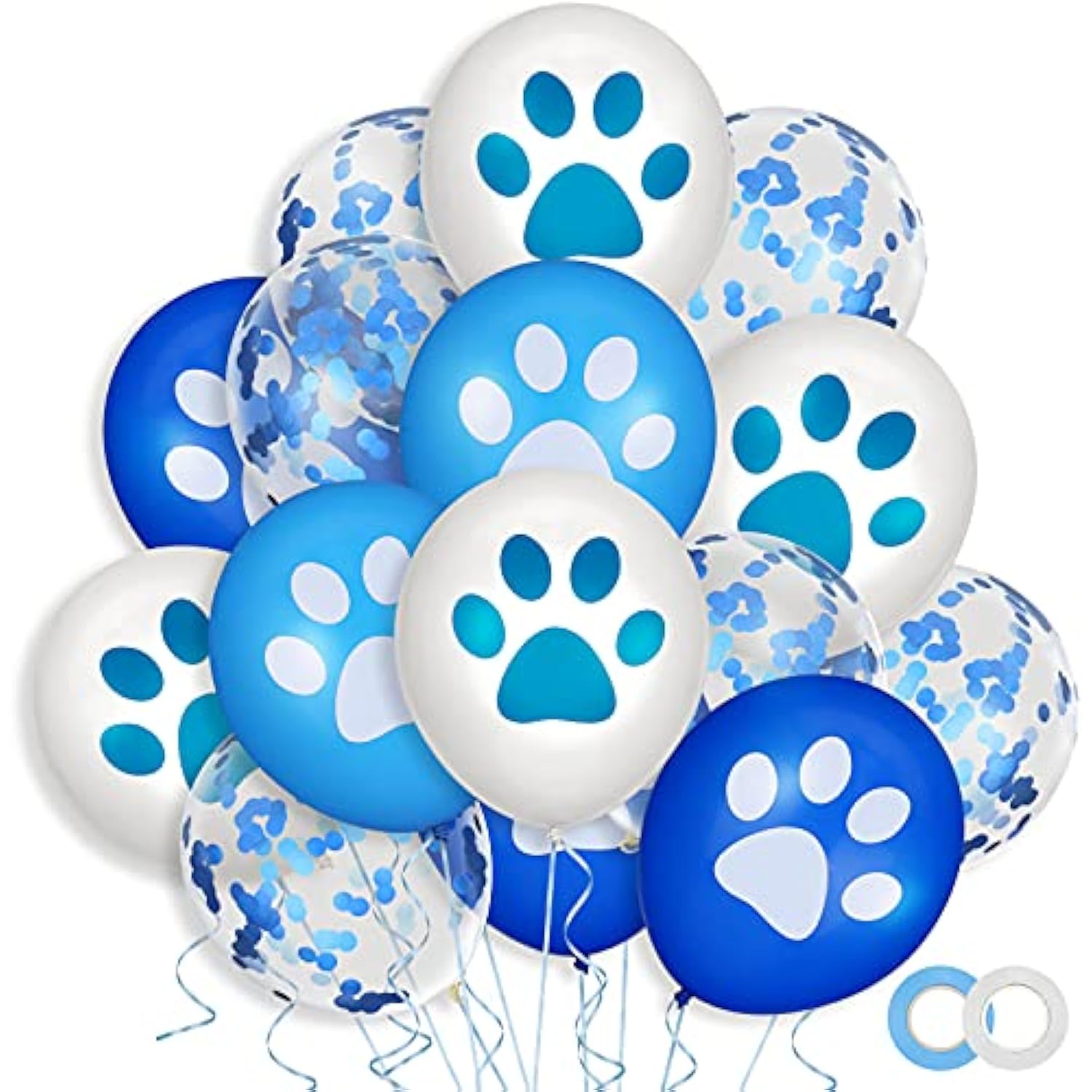36 Pcs Paw Print Balloons 12 Inch Blue And White Balloons Dog Paw Latex Balloons Blue Confetti Balloons With Ribbons For Puppy Birthday Baby Shower Celebration Graduation Party Decoration