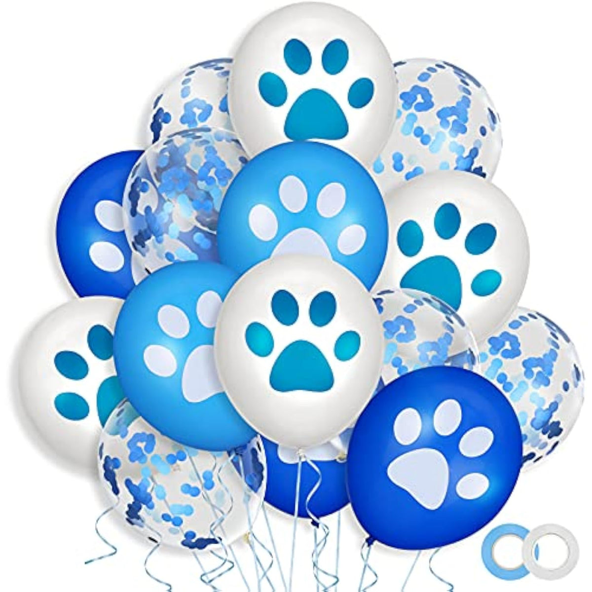 36 Pcs Paw Print Balloons 12 Inch Blue And White Balloons Dog Paw Latex Balloons Blue Confetti Balloons With Ribbons For Puppy Birthday Baby Shower Celebration Graduation Party Decoration