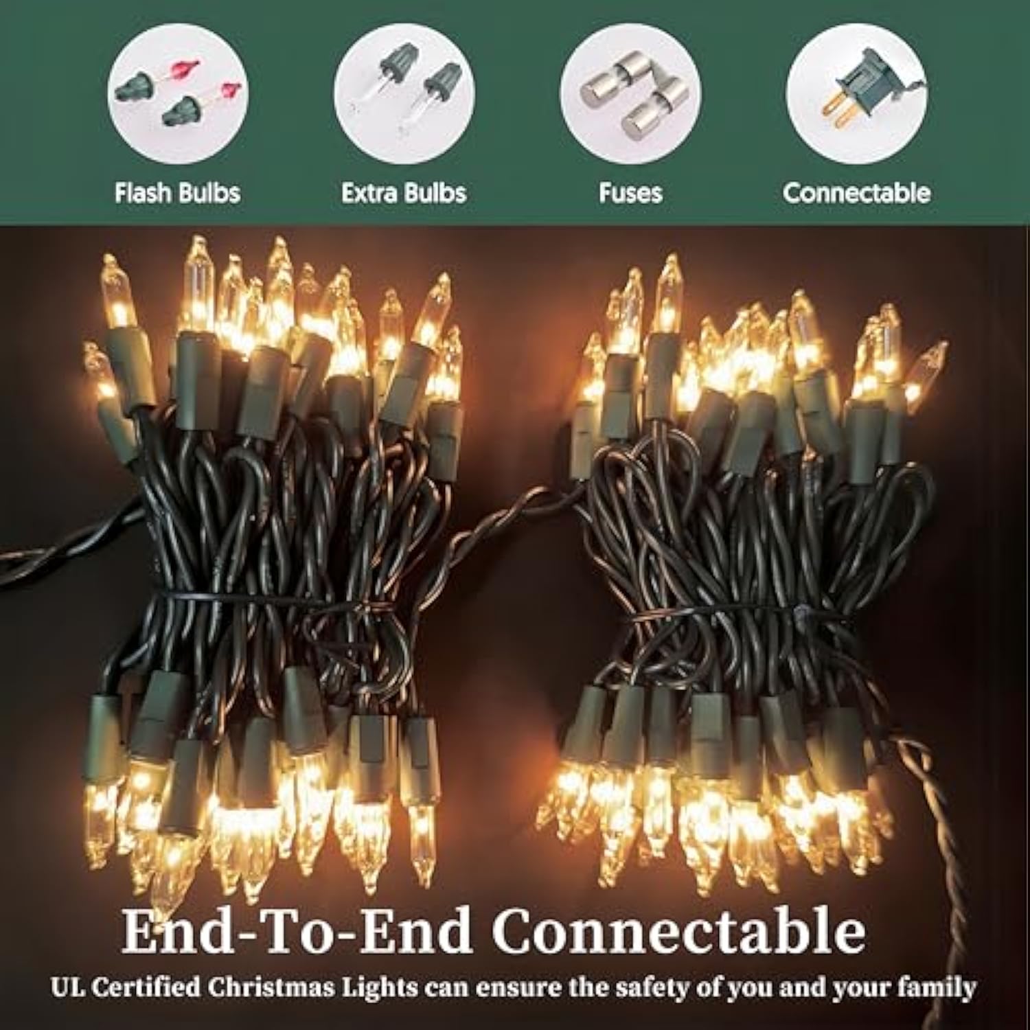 Christmas Lights Clear White 100 Count Incandescent String Light Ul Certified Connectable 21Feet Christmas Tree Lights F