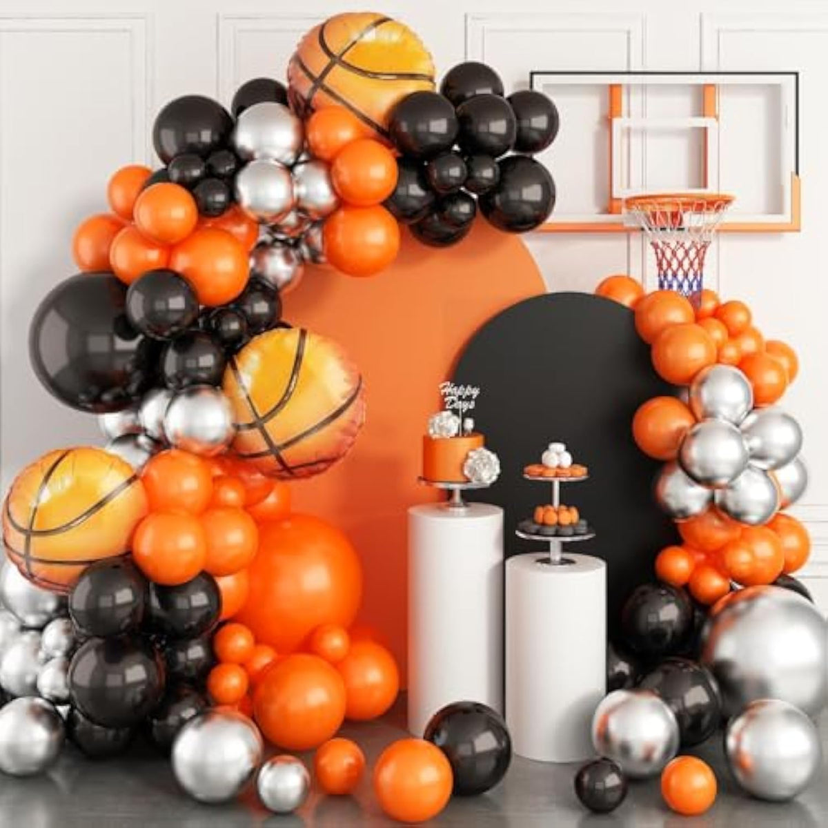 Basketball Balloons Garland Kit – Orange Black Silver Metallic Balloons With Basketball Foil Balloons For Sports Theme Birthday Party Decorations