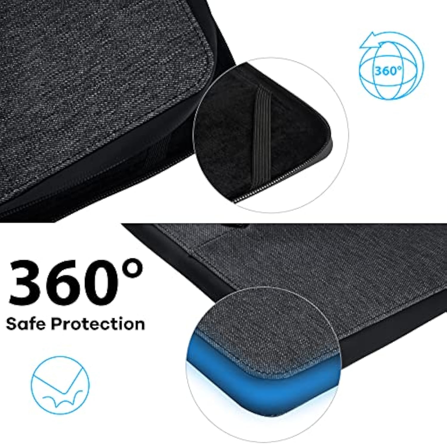 360° Protective Laptop Sleeve Case 13 To 13.3 13.5 Inch Laptop Sleeve With Handle For Macbook (13-14 Inch, Black)