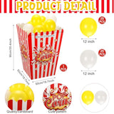 Giant Popcorn Box Cardboard Stand Up With Balloons Movie 3D Popcorn Box Cardboard Stand Up And Yellow White Balloons Carnival Decorations For Movie Night Themed Party(2 Pack)