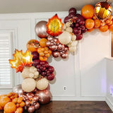 123PCS Fall Balloon Arch Kit with Burgundy Orange Nude Rose Gold Balloons for Thanksgiving