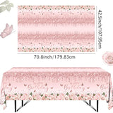 Pink Rose Gold Tablecloth Decoration - 3 Pcs Happy Birthday Tablecloth Disposable Plastic Sequin Tablecloth Girls Birthday Wedding Party Tablecloths For 50Th 60Th 70Th 80Th Men Or Women