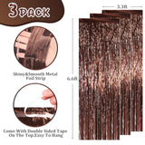3 Pack 3.3 X 6.6 Ft Brown Foil Fringe Backdrop Curtains, Tinsel Streamers Party Decorations, Fringe Backdrop For Birthday, Baby Shower, Gender Reveal, Graduation
