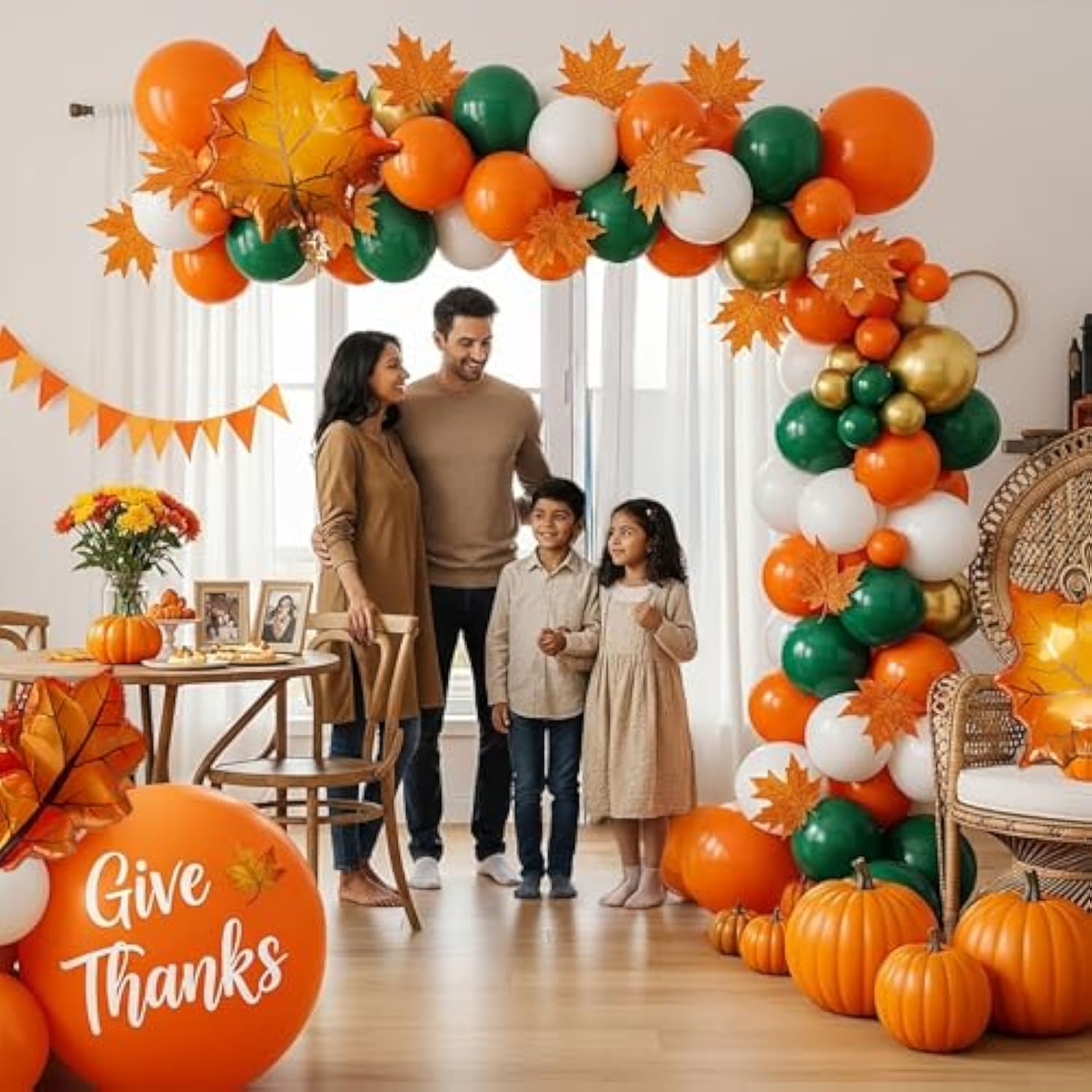 132PCS Fall Balloon Arch Orange Gold Green White Garland Baby Shower Decor