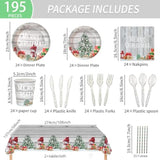 195Pcs Christmas Party Supplies Snowman Merry Christmas Paper Plates Napkins Tablecloth Christmas Tree Disposable Tableware Set For Xmas Party Decorations Serves 24
