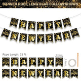 Black Gold Happy New Year 2026 Banner Garland Party Decorations Favors Props
