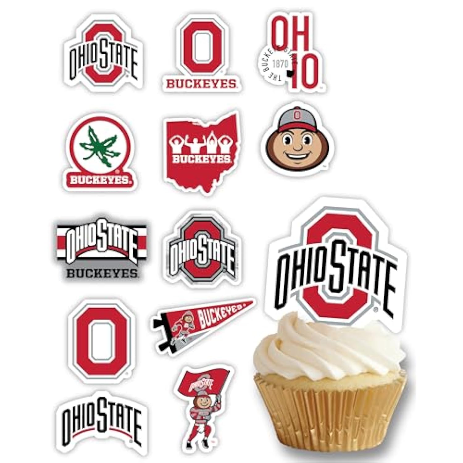 Ohio State University Cupcake Topper Party Supplies For Football, Birthday, Graduation Party Decorations (24 Pieces) (Ohio State Buckeyes)