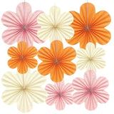 9 Pcs Pink And Orange Party Decorations Set, Hanging Paper Fans Paper Flowers Decorations For Girls Women Wall Graduation Birthday Bachelorette Classroom Baby Shower Wedding Thanksgiving Decor
