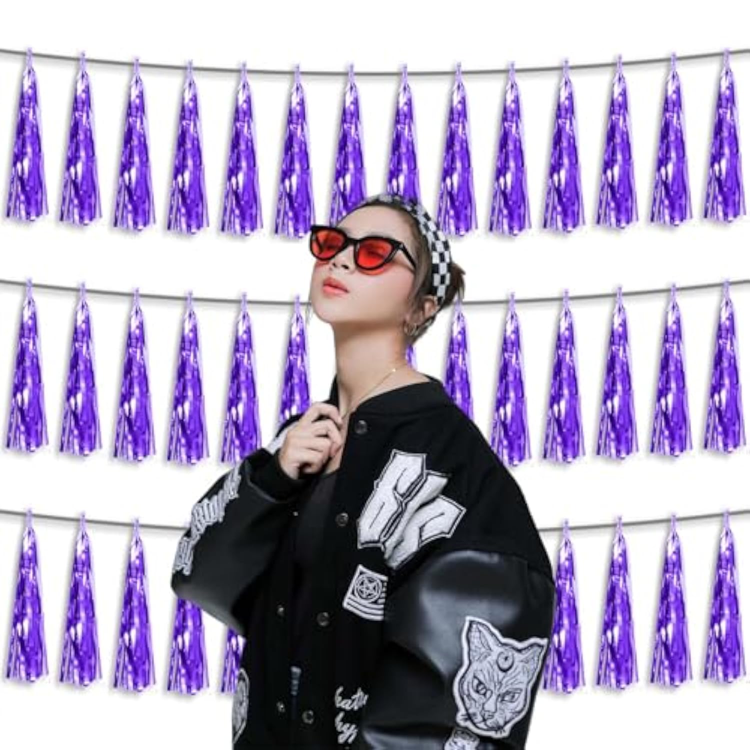 3P Metallic Fringe Tassel Banner Garland Foil Tinsel Streamer Wall Hanging Curtain Backdrop Banner For Parade Floats,Graduation Decorations, Father'S Day Party Decoration(Purple)