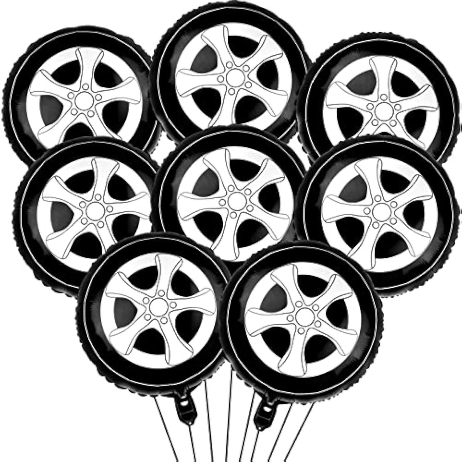 8Pcs Tire Balloons 18 Inch Race Car Garland Kit - Large Black Foil Wheels For Classic Car Party Decorations, Boys Kids Truck Theme Birthday Party Supplies
