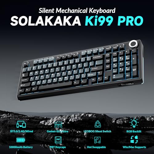 KI99 Pro Wireless Mechanical Keyboard with Quiet Switch, Hot Swappable Pre-Lubed Switches with RGB Backlit, Gasket Structure Computer Gaming Keyboard