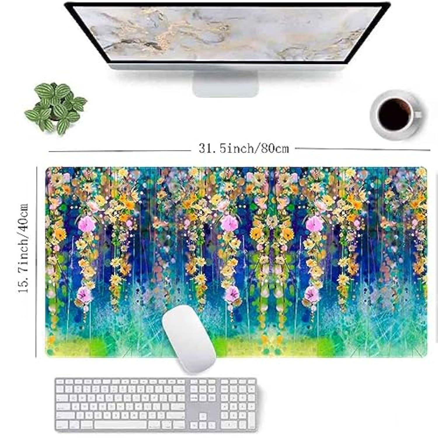 Abstract Watercolor Flowers Non-Slip Rubber Large Mouse Pad For Desk,Large Gaming Mouse Pad Xxl Extended Mouse Pad With Stitched Edges Non-Slip Base Water Resist Pad Desk Mat 35.4X15.7Inch