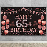 65Th Birthday Decorations For Women 65 Year Old Rose Gold Birthday Backdrop Banner 5.9 X 3.6 Fts Happy Birthday Party Suppiles Photography Supplies Background Happy 65Th Birthday Decoration