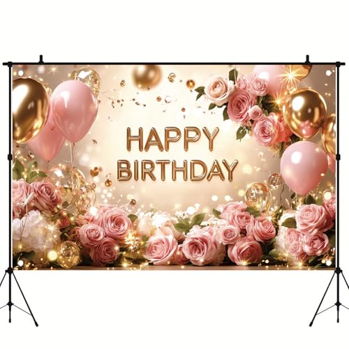 Birthday Backdrop Happy Birthday Backdrop for Women 71 x 43 Inch Polyester Birthday Party Wall Backdrop Photo Booth Background Banner for Woman Decorations