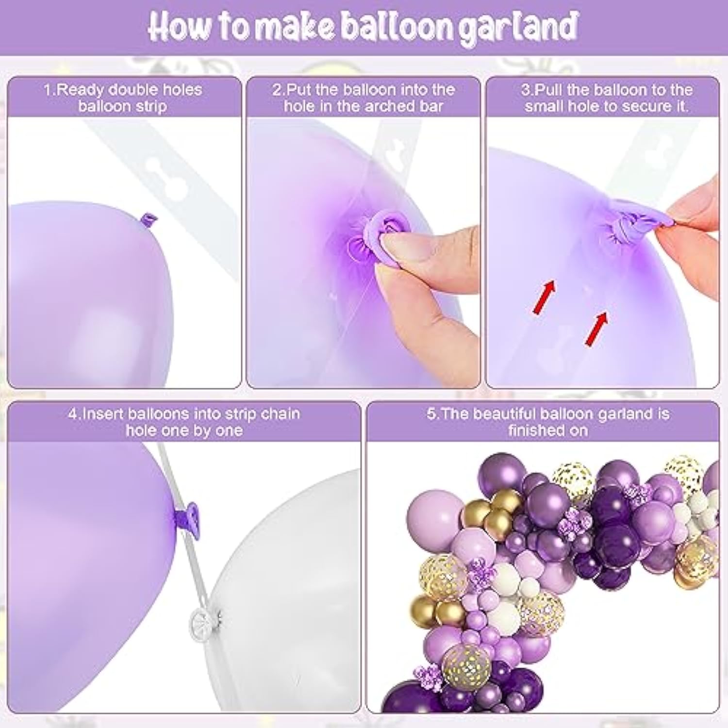 150pcs Purple Balloon Garland Kit – Pastel, Gold & Confetti Balloons for Party Decorations