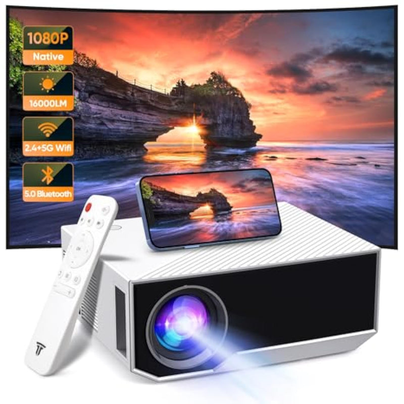 Projector With Wifi And Bluetooth, 16000Lumens Portable Mini Projector,Native Full Hd 1080P Outdoor Movie Projector,Smart Projector Compatible With Android/Ios/Windows/Tv Stick/Hdmi/Usb
