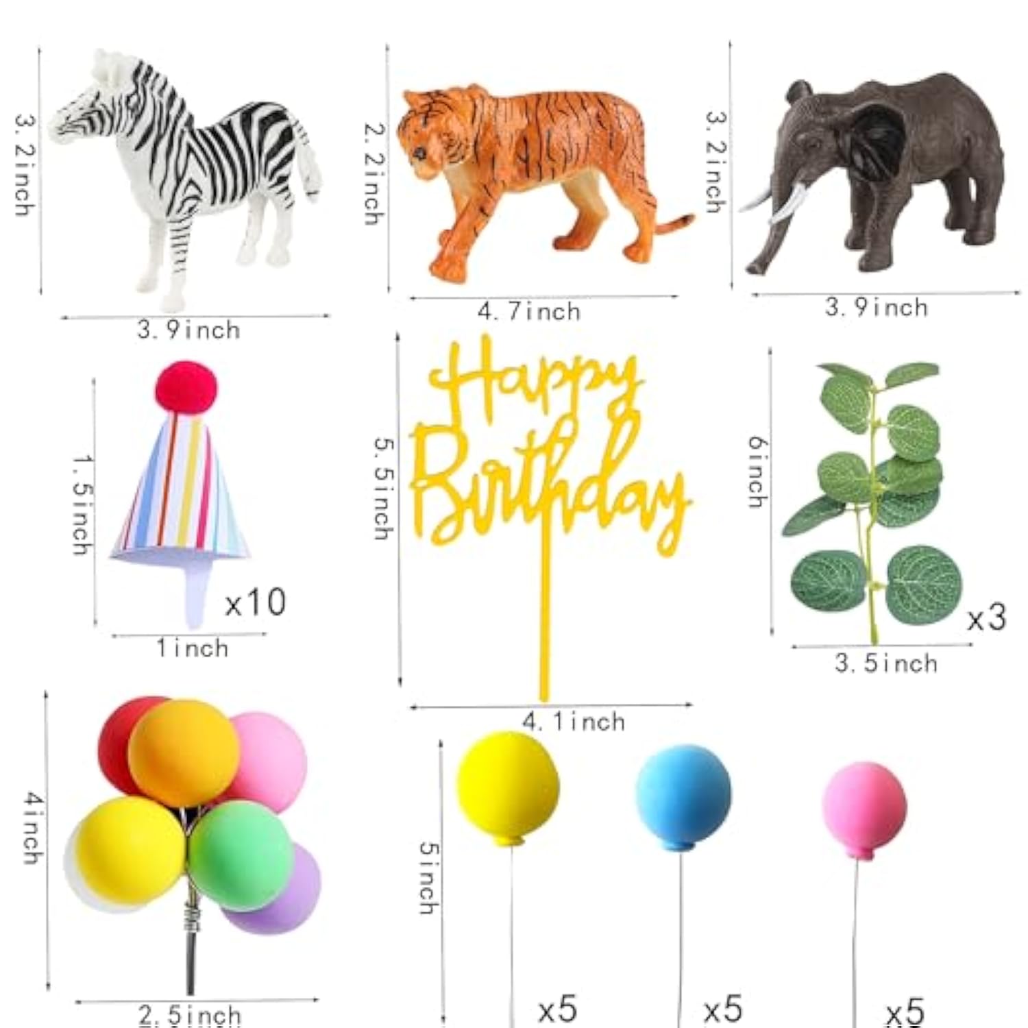 Safari Animal Cake Toppers With Mini Birthday Party Hat Color Balls Cake Decorations For Jungle Wild Themed Baby Shower Birthday Party Supplies (Safari Animal)