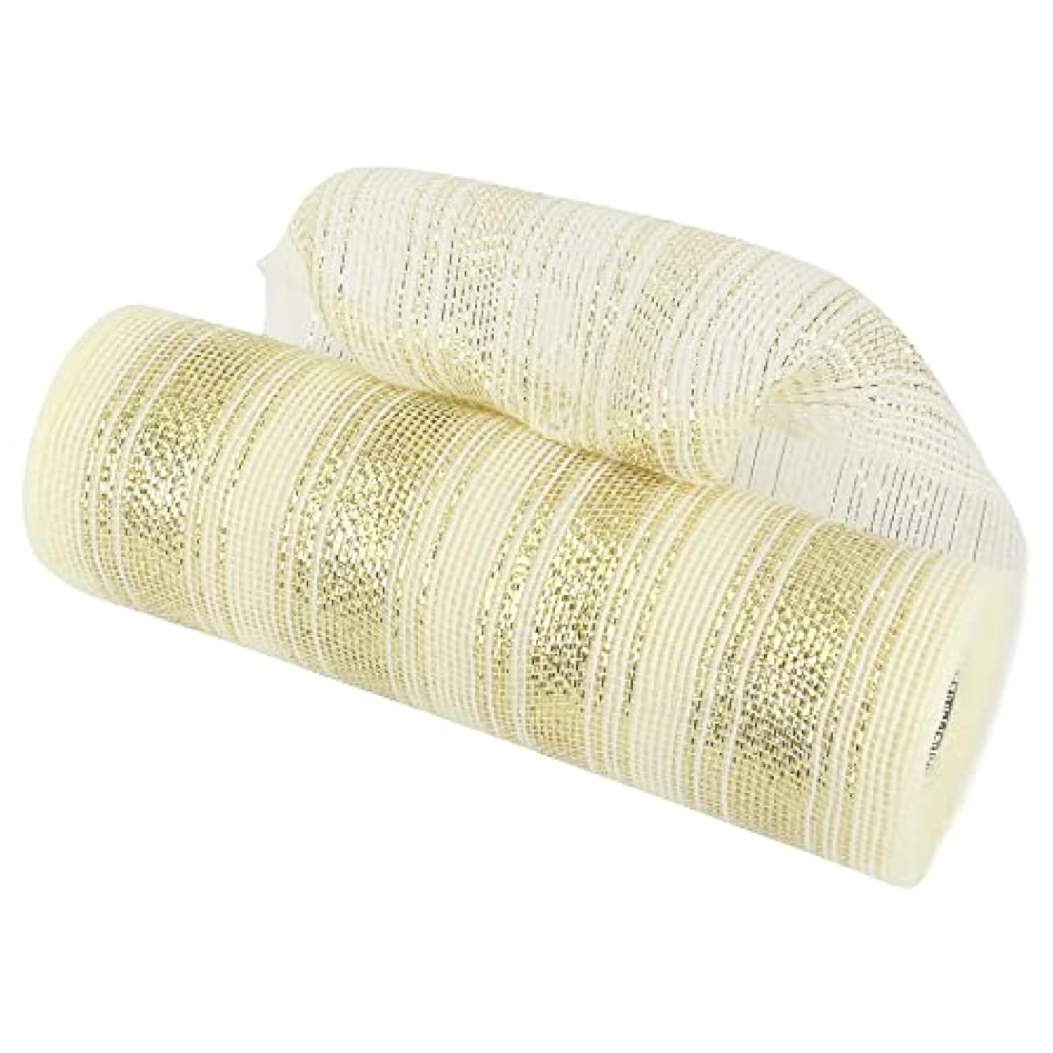 Christmas Mesh Ribbon For Wreath Gold And Ivory Ombré Deco Mesh 10 Inch Gold Metallic Mesh Crafts Deco Mesh Supplies For Xmas Tree Garland Staircase Swag Mailbox Centerpiece Making (30 Feet)