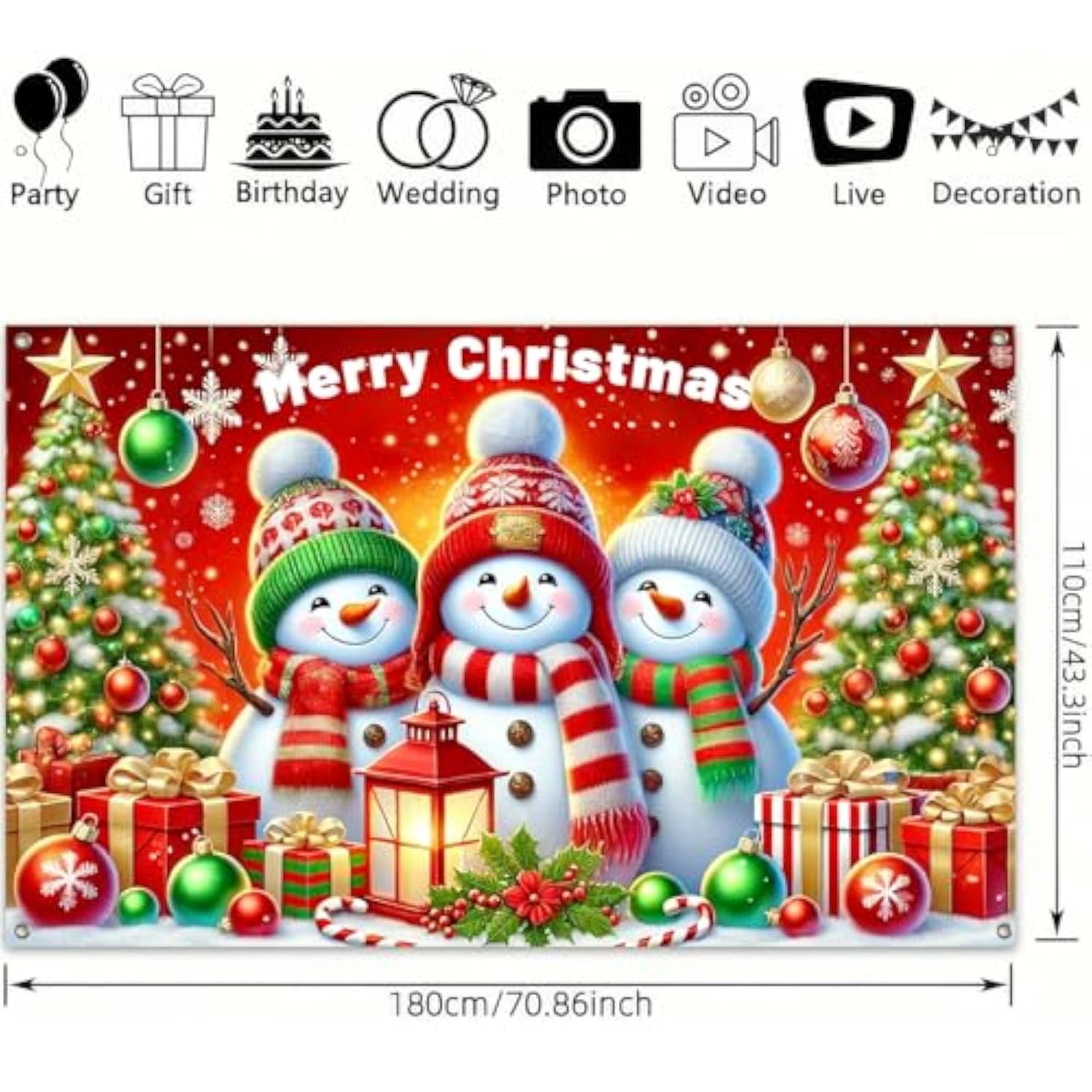 Merry Christmas Snowman Banner 71X43 Inches Christmas Holiday Decor For Home Living Room Bedroom Wall Hanging Festival Party Celebration Decoration Indoor Outdoor Scene