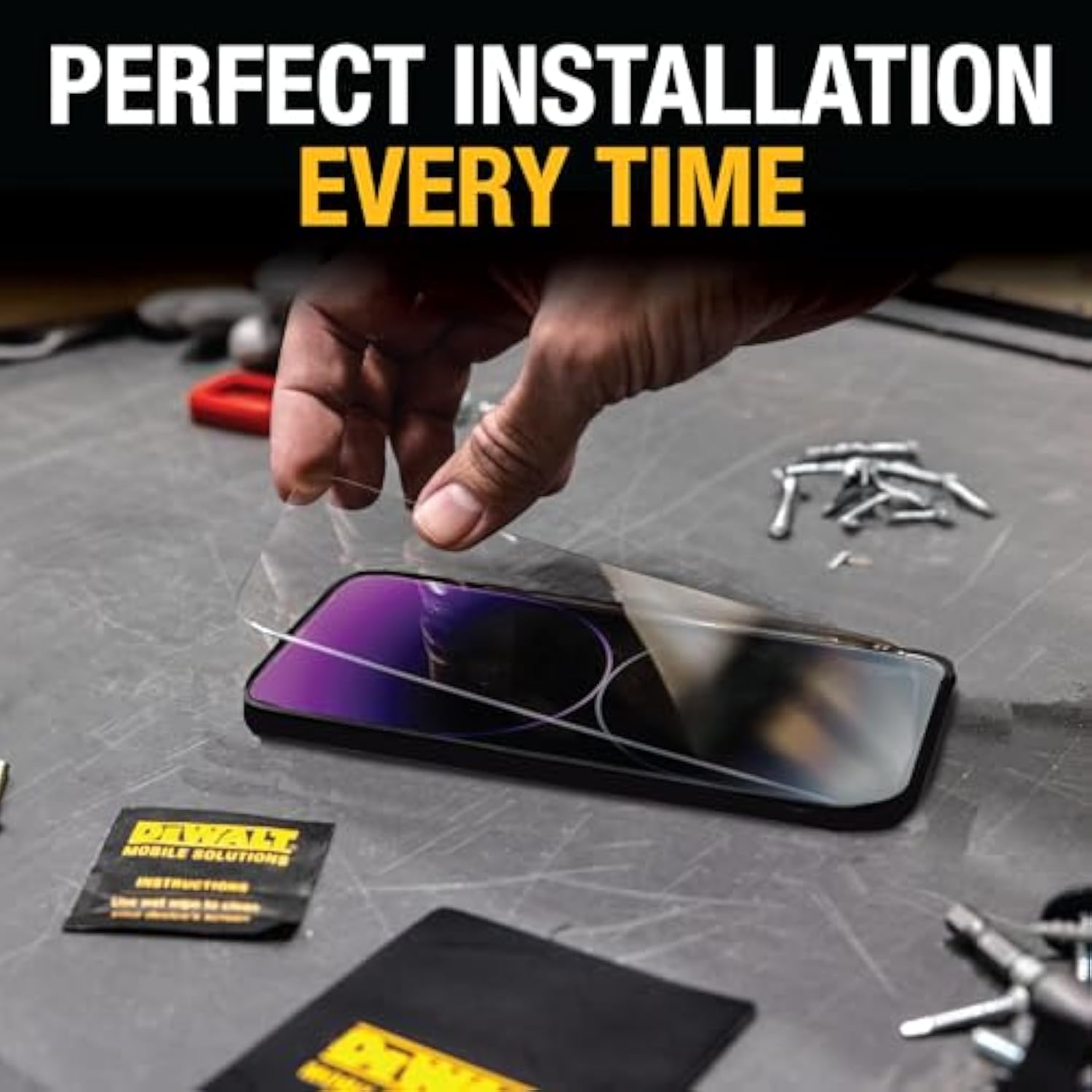 DEWALT Glass Screen Protector for iPhone — Apple Compatible Tempered Glass Screen Protector — Easy Install Screen Protection for iPhone — Applicator Included — 2-Pack (iPhone 16 Pro)