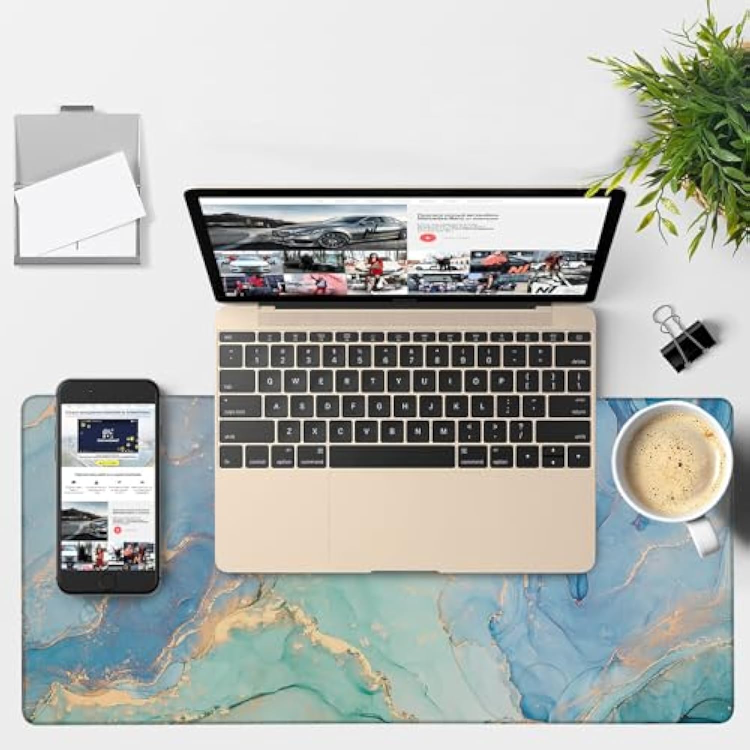 Gaming Desk Pad Large Extra Length Fluid Art Marble Mouse Pad Keyboard Laptop Non-Slip Waterproof With Rubber Base Thick Stitched Edge Mouse Mat For Office Home 35.4 X 15.7 Inches