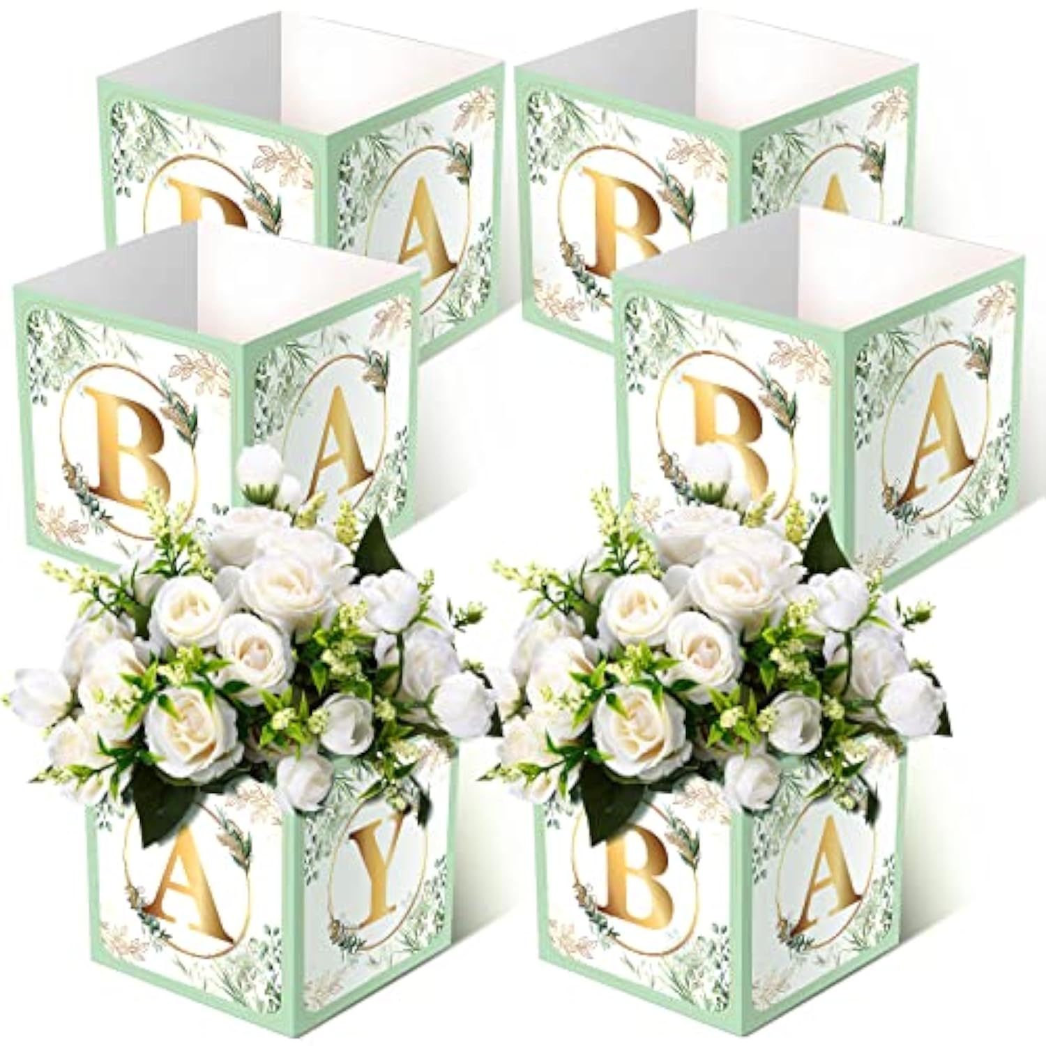 6 Pcs Baby Shower Flower Box Centerpieces with Letters - Gender Reveal Party Decor