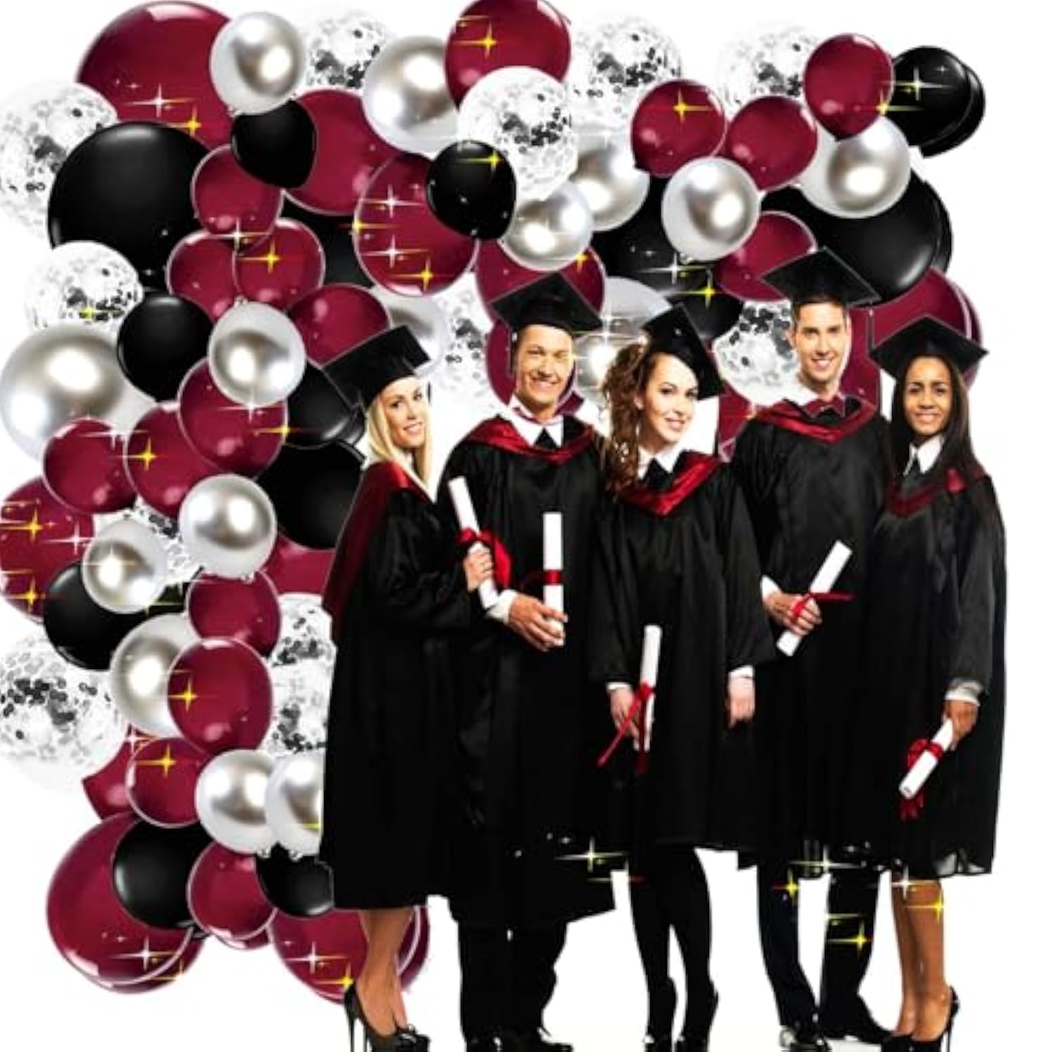 Graduation Party Decorations Maroon Black 2025/Burgundy Graduation Decorations Class Of 2025/Burgundy Black Balloons/114Pcs Burgundy Silver Balloon Birthday Wedding/Maroon Birthday