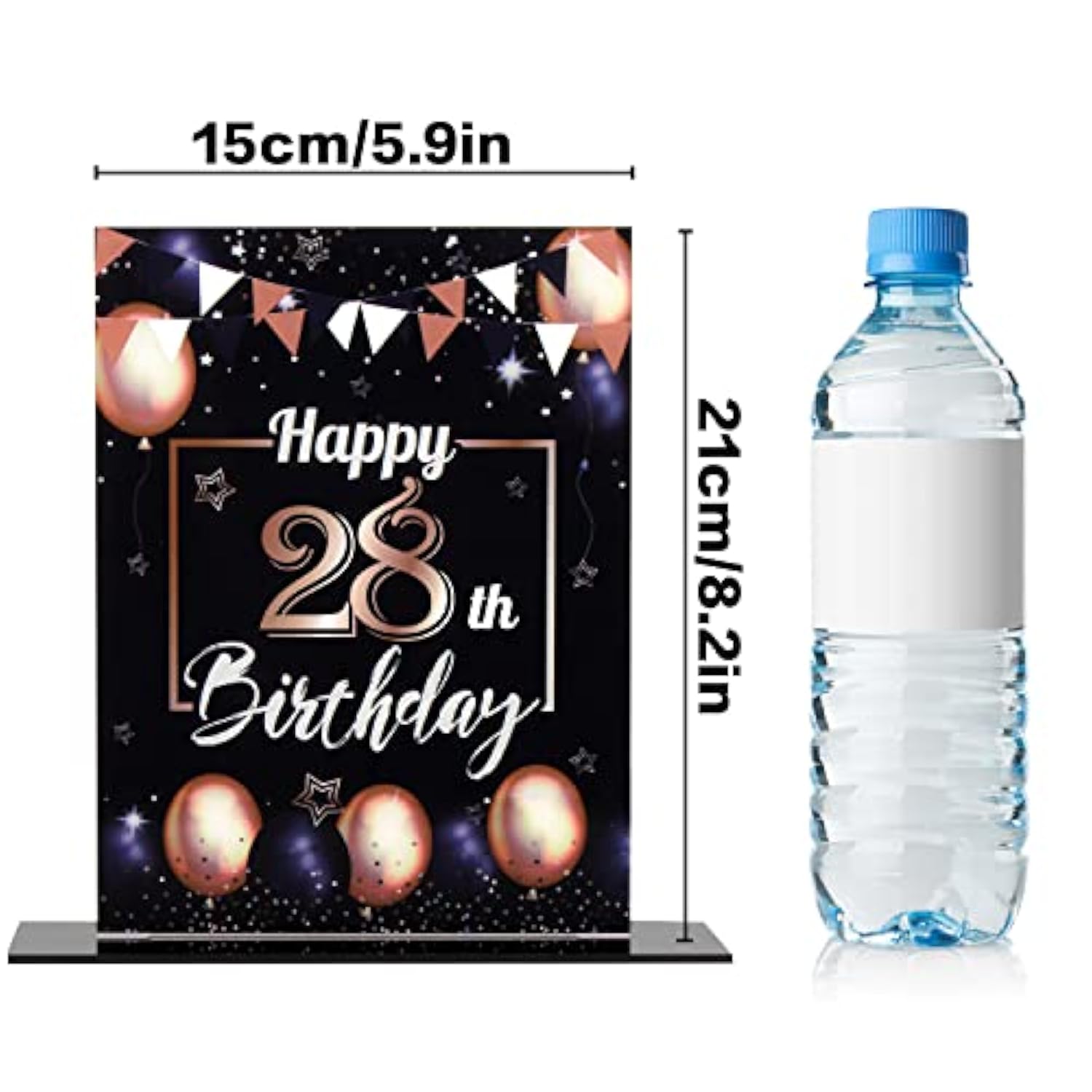 Happy 28Th Birthday Black & Gold Balloon Acrylic Table Poster Centerpi